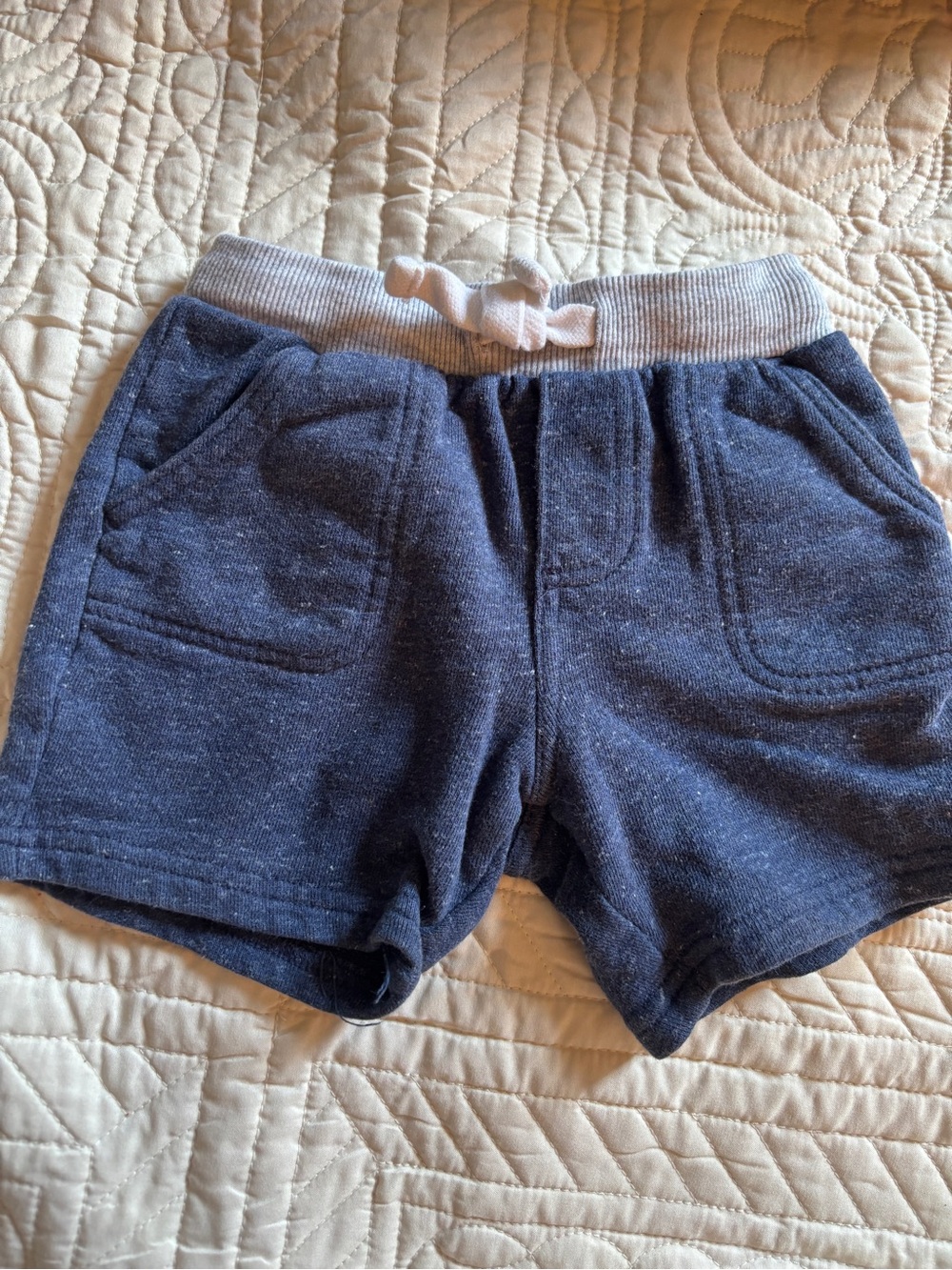 Kids Navy Terry Knit Shorts with Contrast Waistband
